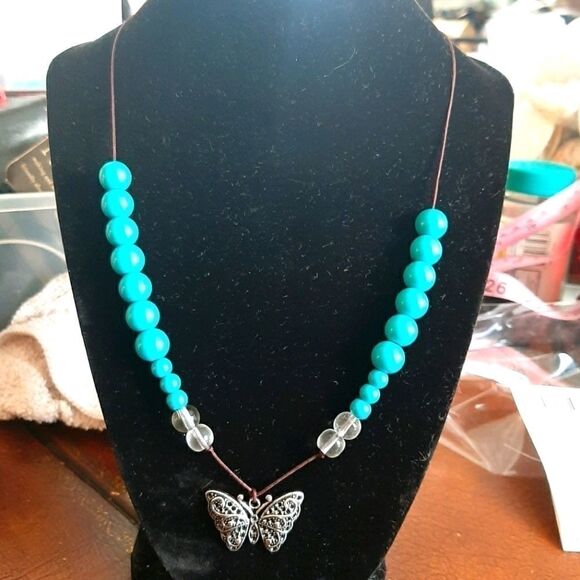 None Jewelry - Handmade glass beaded butterfly necklace